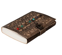 Antikes Leder-Hardcover-Journal mit Sieben Steinen, Anpassbare Größe, Leeres Zauberbuch, Verschließbar, Fadenheftung, 100 Blatt, Geschenk