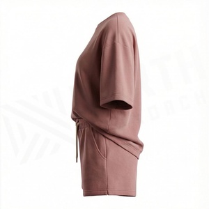 Women's 2 Piece Knitted Shorts <b>Set</b> Solid Color O-Neck Short Sleeve Loose Fit Above Knee Casual Wear Breathable Cotton <b>Twin</b> <b>Set</b> - Product Image 1