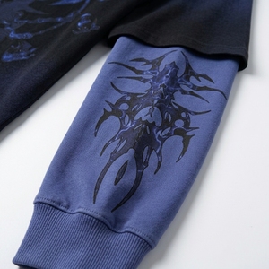 Camiseta de manga larga para hombre, cuello redondo, doble capa, estampado serigrafiado, efecto desgastado por el sol, oversize, con logo personalizado, estilo vintage lavado, 100% algodón, corte holgado. - Product Image 3