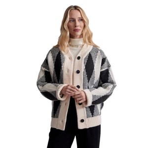 Chaqueta de Punto Jacquard para Mujer, Corte Holgado, Cierre de Botones, Patrón de Diamantes, Suéter Abrigado, Abrigo Informal para Invierno - Product Image 3