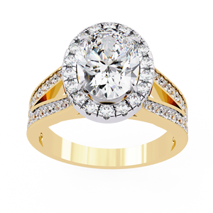 Bague de fiançailles solitaire ovale en diamant de laboratoire Halo 1,50 carat certifié IGI, en or massif 18 carats, avec bande fendue et pavé, bijoux fins - Product Image 3