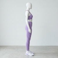 Ensemble de yoga côtelé uni pour femme, soutien-gorge de sport court à double bretelle et leggings taille mi-haute, tenue de sport deux pièces pour la gym et l'entraînement