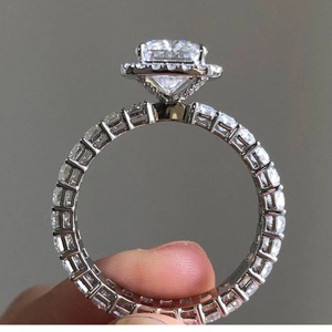 Silver Rhodium Plated Moissanite <b>Ring</b> Radiant Cut Eternity Band Rectangular Stone Minimalist Engagement Anniversary Wedding Gift - Product Image 1