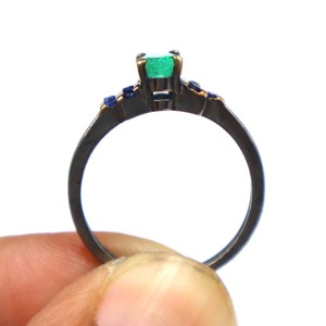 925 Sterling <b>Silver</b> Black Rhodium Plated <b>Emerald</b> with Blue Sapphire Cut Gemstone <b>Ring</b> Wholesale <b>Ring</b> Jewelry Gift <b>Ring</b> Birthday - Product Image 4