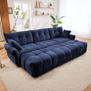 3 Seater Elegant Textured Chenille <b>Sofa</b> Set with 3 Ottomans and <b>Pillows</b> Sturdy Solid Wood Frame for Living Rooms - Product Image 1