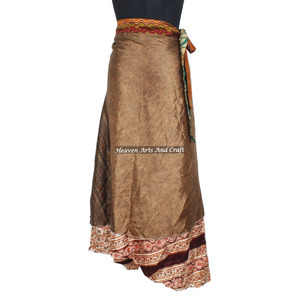 Falda Cruzada Reversible, Vestidos de Playa Estilo Sari Vintage, Falda Cruzada Bohemia de 2 Capas, Sari de Seda Mágica Reversible, Falda Larga Cruzada Hippie - Product Image 3