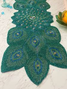 Handmade Eco-Friendly Durable 5mm Thick Fabric Table <b>Mat</b> Customized Shape Green Gold Embroidered Luxury Bohemian Design - Product Image 4