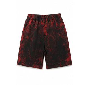 Shorts pour hommes en tissu tricoté respirant, style streetwear, à taille élastique, imprimé tie-dye rouge et noir « Born Broke Die Rich » - Product Image 3