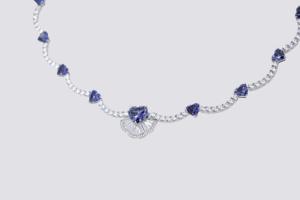 Classic <b>Blue</b> Zircon Luxury <b>Necklace</b> with Rhodium Plating for Parties - Product Image 2