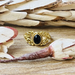 Fashionable High Demand Brass <b>Ring</b> Black Onyx Filigree Texture <b>Ring</b> Gold Plated Vintage Style Tribal <b>Statement</b> Wholesale <b>Ring</b> - Product Image 1