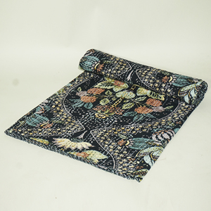 Handmade Kantha Quilt Cotton Embroidered Reversible Paisley Print Vintage <b>Bedspread</b> for Home Hotel - Product Image 4