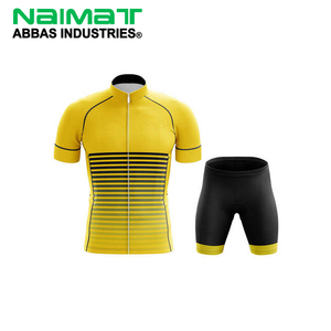 Ensemble de maillot de cyclisme à manches courtes rayé jaune pour hommes, respirant, séchage rapide, vêtements de vélo de route VTT, short rembourré - Product Image 1