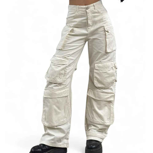 Women <b>Cargo</b> Pants High Quality Breathable Flat Front Multi Pocket Belt Casual Street Style <b>White</b> Jeans Tooling Pants Loose Fit - Product Image 4