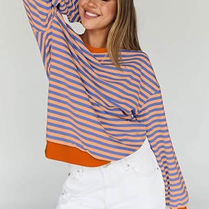 Sudadera Oversize para Mujer, Otoño 2026, Cuello Redondo, Rayas, Manga Larga, Sudadera con Capucha, Top Bonito, Atuendo Casual, Cómodo y Acogedor - Product Image 4