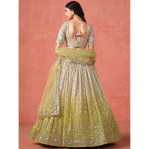 Sparkling Yellow <b>Sequins</b> Georgette <b>Plus</b> <b>Size</b> Wedding Lehenga Choli - Product Image 6