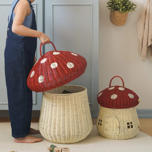 Premium Mushroom Lid Rattan Kids Room Toy <b>Storage</b> <b>Basket</b> Natural Decorative Box Beautiful Nursery Furniture Wholesale - Product Image 1