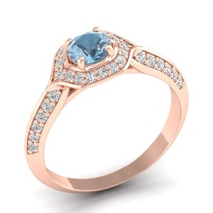 Anillo de compromiso REYES de calidad premium con gema de aguamarina de corte redondo de 0.5 quilates para mujer, anillos solitarios de moissanita en oro rosa de 14K. - Product Image 2