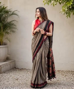 Sari Gris Jethu de Algodón Puro para Mujer de K V INTERNATIONAL - Secado Rápido, Sin Arrugas, Absorbe la Humedad, Informal, para Bodas/Fiestas de Otoño - Product Image 6