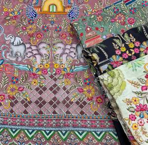 Sari de Seda Brocada con Bordado Zari, Diseño Floral con Elefantes, para Mujeres y Niñas, Ideal para Bodas y Diwali - Product Image 1