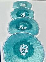 Ensemble de sous-verres en résine turquoise - Sous-verres en résine agate géode avec accents argentés, idéal pour un cadeau de bienvenue, un agent immobilier, un enseignant ou un fiancé.