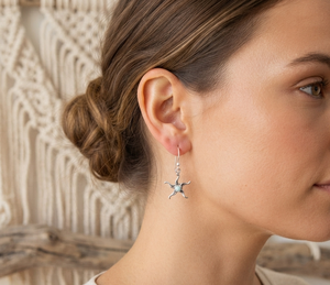 Pure 925 Sterling Silver Larimar Star <b>Dangle</b> <b>Earrings</b> Handmade Celestial Drop <b>Earrings</b> Women Gift Rose <b>Gold</b> & Yellow <b>Gold</b> Plated - Product Image 2