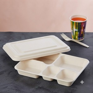 Couvercle robuste en bagasse blanche pour barquettes repas 5CP – Couvercle biodégradable et compostable en pulpe de canne à sucre, écologique pour restaurants - Product Image 6