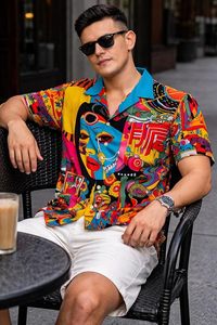 เสื้อชายหาดแขนสั้นพิมพ์ลายดิจิทัล ผ้าป๊อปลิน เสื้อเชิ้ตสำหรับวันหยุดฤดูร้อน ปกคอพับ ระบายอากาศได้ดี ลายพิมพ์สวยงาม สวมใส่สบายๆ - Product Image 5