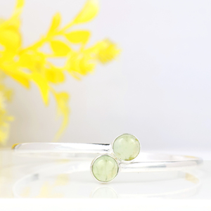 Wholesale 925 Sterling Silver Natural Green Prehnite Quartz Round Gemstone Cuff Bangle Boho Minimalist Two <b>Stone</b> <b>Bracelet</b> - Product Image 4
