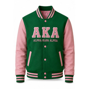 Chaqueta Varsity Alpha Aka a Bajo Precio, Color Verde y Rosa, Logotipo Bordado, Cierre de Botones 1908, Estilo Preppy, Unisex - Product Image 2
