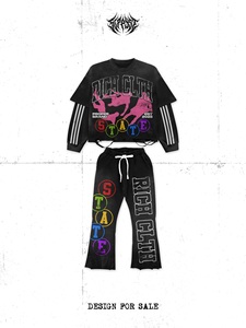 Conjunto de Camiseta de Estilo Urbano para Hombre RICH CLTH, Cuello Redondo, Tejido de Algodón, Estampado de Letras, Atuendo de Moda Primavera - Product Image 3