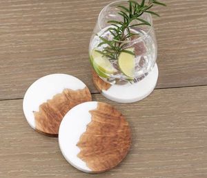 <b>Round</b> Wood Coasters With White Resin Inlay Modern Design Non Slip <b>Mats</b> For Table Decoration - Product Image 1