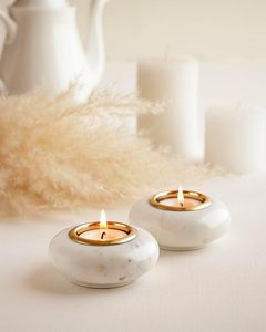 Marble Tealight <b>Candle</b> Holder <b>Set</b> Oval Shape Elegant White Marble Tealight Holders for Home Decor <b>Gifting</b> - Product Image 4
