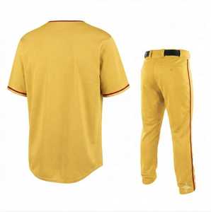 Conjunto de Pantalones y Camiseta de Béisbol Amarillos al por Mayor, Impresión por Serigrafía, Transpirables, de Secado Rápido, Cuello Redondo, Manga Corta, 100% Poliéster - Product Image 2