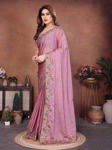 Luxury Indian Embroidery Work Silk Organza Saree With Blouse Piece For Womens For Party Wear Wedding in Bollywood Style - Product Image 2