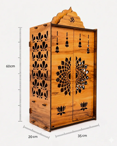 Mueble de Madera Artesanal para Pooja Hindú |   Templo Cortado con Láser con Diseño de Loto y Campana |   Caja de Oración para el Altar del Hogar |   35×20×60 cm - Product Image 2