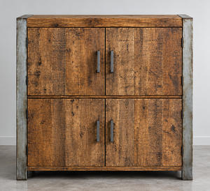 Armario Rústico de Madera y Hierro de Cuatro Puertas, Estilo Industrial, Mueble Vintage Hecho a Mano, Organizador para Sala de Estar - Product Image 1