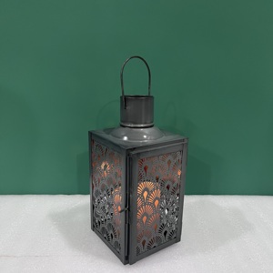 Decorative Iron Artisan Design Candle Lantern Vintage Hollow Pattern Tabletop Home Decor - Product Image 1