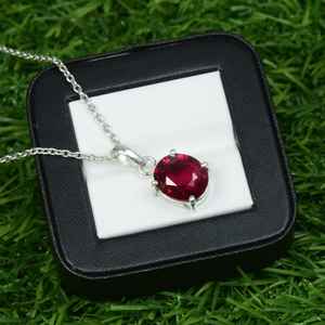 Colgante Ovalado de Rubí Rojo, Collar de Plata de Ley 925, Joyería con Piedra de Nacimiento de Julio, Colgante de Gema Natural, Elegante Regalo para Mujer - Product Image 5