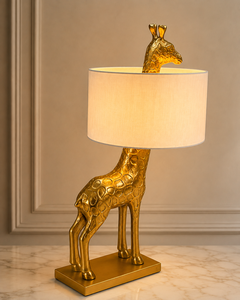 Large Modern <b>Giraffe</b> <b>Table</b> <b>Lamp</b> Gold Finished Metal Base Fabric Shade Neon Bulb Rectangle Indoor Living Room Use Luxury - Product Image 2
