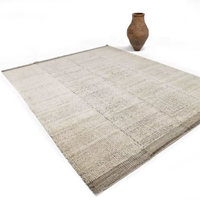 Tapis rectangulaire abstrait en laine fait main, moderne, texturé, ivoire, neutre, écologique, adapté aux animaux domestiques, antidérapant, antibactérien, faible odeur