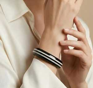 MN Exports Classic Acrylic <b>Resin</b> Bangle Bracelet Black with White Stripes Unisex Fashion Islamic Gift Jewelry - Product Image 2