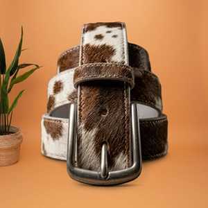 Riveted Cowhide Leather Square Buckle Heat-Transfer Printed Embroidery Solid Pattern Casual <b>Vintage</b> <b>Belt</b> Alloy Pin 3.5cm Width - Product Image 4
