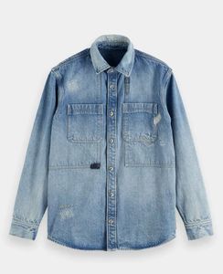 Washed <b>Denim</b> <b>Jacket</b> <b>Men</b> Casual Solid Color Turn-down Collar Long Sleeve Regular Fit Autumn Cotton Material - Product Image 4