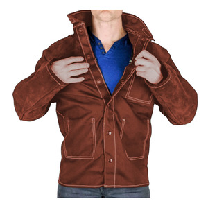Heavy Duty Reflective Safety <b>Construction</b> Welding <b>Jacket</b> Cowhide Split Leather Firefighting Heat Welder <b>Work</b> Protection - Product Image 3