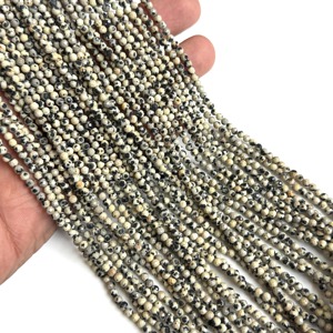 Perles de jaspe dalmatien naturel 2 mm, perles de jaspe rondes facettées, petites perles de pierre de jaspe micro-facettées, brin de jaspe naturel en vrac - Product Image 1