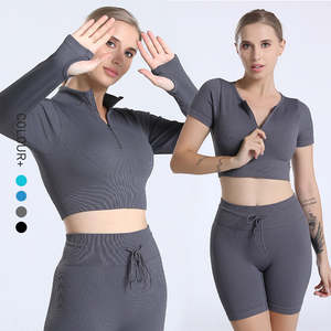 Ensemble de vêtements de sport respirants pour hommes, haut court, soutien-gorge de sport, shorts, leggings, manches longues, tenue de sport assortie pour la salle de sport, le yoga, la remise en forme, l'entraînement - Product Image 6