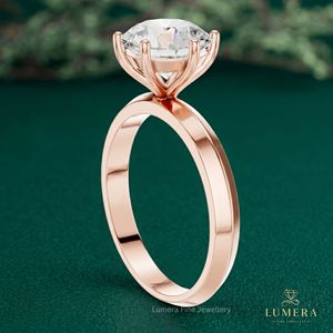 Anillo de Compromiso y Boda en Oro Rosa de 9K-18K con Diamante Cultivado en Laboratorio, Corte Brillante, Certificado IGI, Banda Lisa con Borde de Cuchilla, para Ocasiones Especiales - Product Image 3