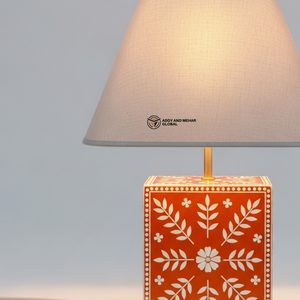 Handcrafted <b>Orange</b> Floral Inlay Table Lamp | Decorative Designer Home <b>Lighting</b> - Product Image 2
