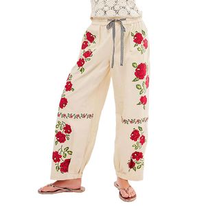 Mid-Waist Regular Fit Women's 100% Cotton Canvas Elastic Waist Solid Casual Autumn Straight <b>Pants</b> & Trousers - Product Image 4
