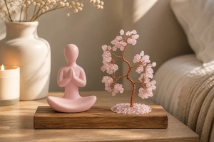 Arbre en cristal de quartz rose avec base en bois, forme ronde faite à la main pour la prière, la méditation, la décoration de la maison ou du bureau, cadeau spirituel - Product Image 2